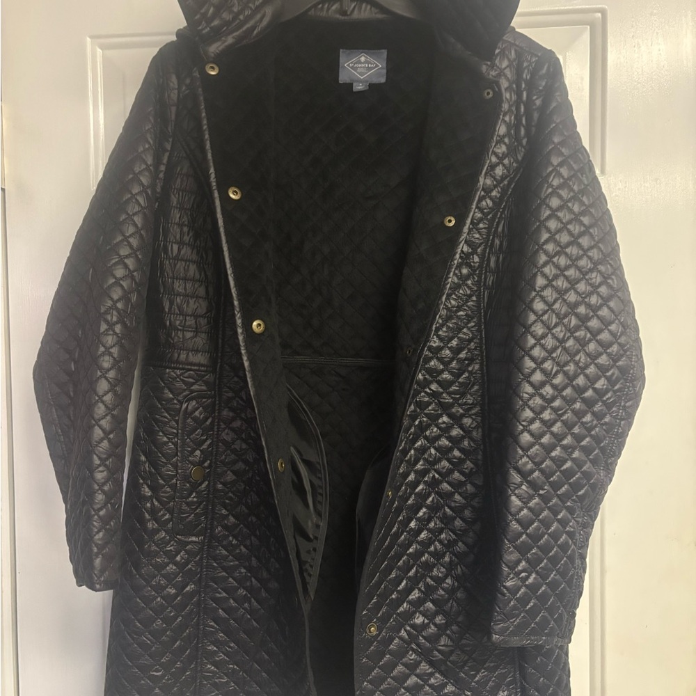 St. John's Bay Black Quilted Hooded Raincoat